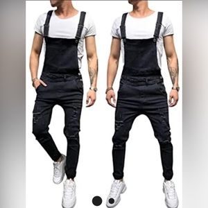 LONGBIDA Overalls Fashion Slim Fit with Pockets Men Denim Jumpsuit